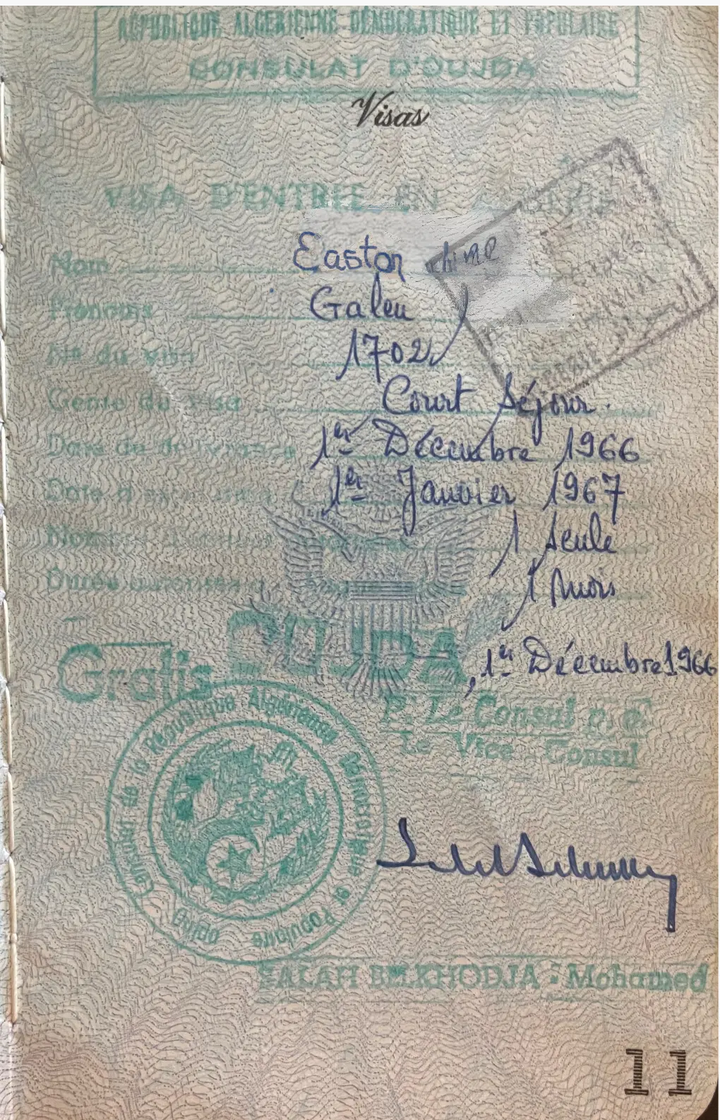 Algerian visa, 1966