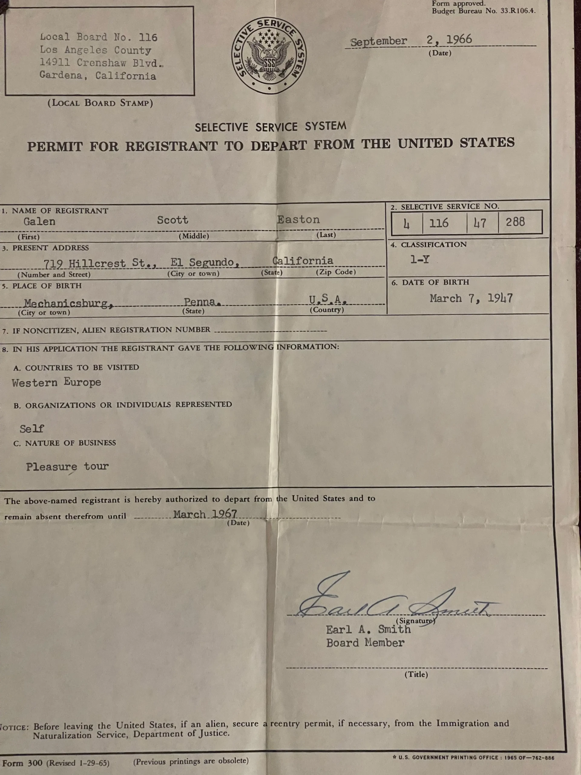 Original travel papers
